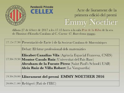 Acte de lliurament del 1r Premi Emmy Noether per a TFG de Matemàtiques organitzat per la SCM