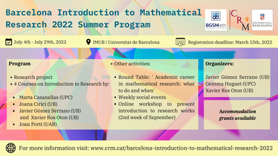 Barcelona Introduction to Mathematical Research 2022 Summer Program