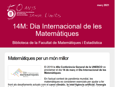 Butlletí especial 14M de la Biblioteca FME sobre el Dia Internacional de les Matemàtiques