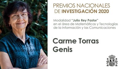 Carme Torras (UPC-IRI), Premio Nacional "Julio Rey Pastor" en l'àrea de Matemàtiques i Tecnologies de la Informació i les Comunicacions.
