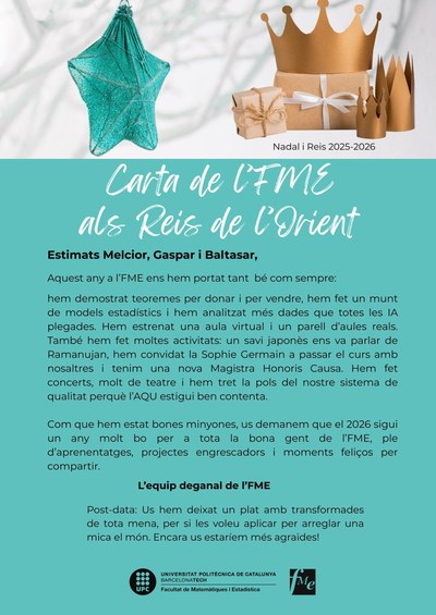 Carta de l'FME als Reis de l'Orient