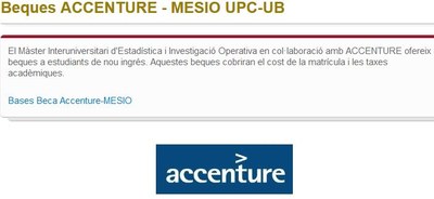 Concedides les beques "Accenture Analytics Career Path" per cursar el MESIO UPC-UB curs 2016-2017