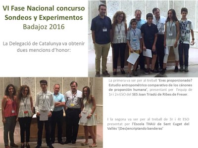 Dues mencions d'honor per a la Delegació Catalana a la VI Fase Nacional de los concursos tipo "Incubadora de sondeos y experimentos"