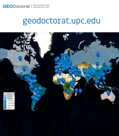 #GEODoctoratUPC, una eina que permet visualitzar el país d’origen dels estudiants de doctorat que han presentat les seves tesis.