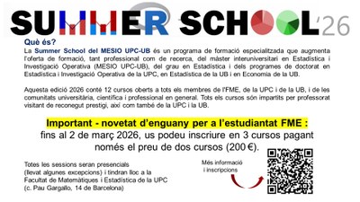 Ja està oberta la inscripció a la XIX Summer School MESIO UPC-UB edició 2026