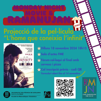 Monday Night Movie & Ramanujan: 18 de novembre a les 18h15 a la sala d'actes FME.