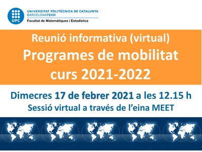 Sessió informativa dels programes de mobilitat per l'estudiantat de l'FME curs 2021/22